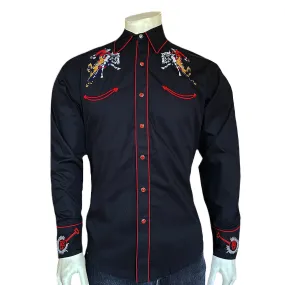 Men’s Rockmount Bronc Vintage Embroidery Western Shirt in Black