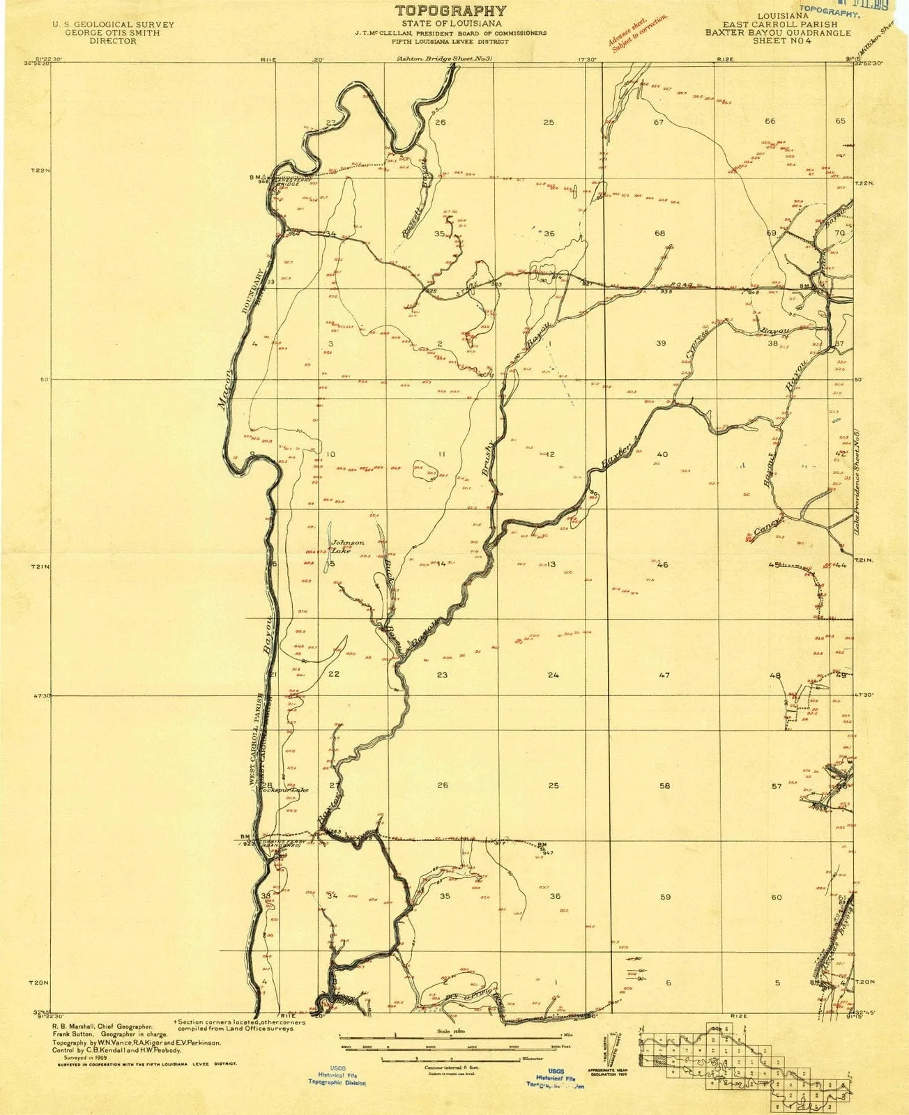 1909 Baxter Bayou, LA - Louisiana - USGS Topographic Map