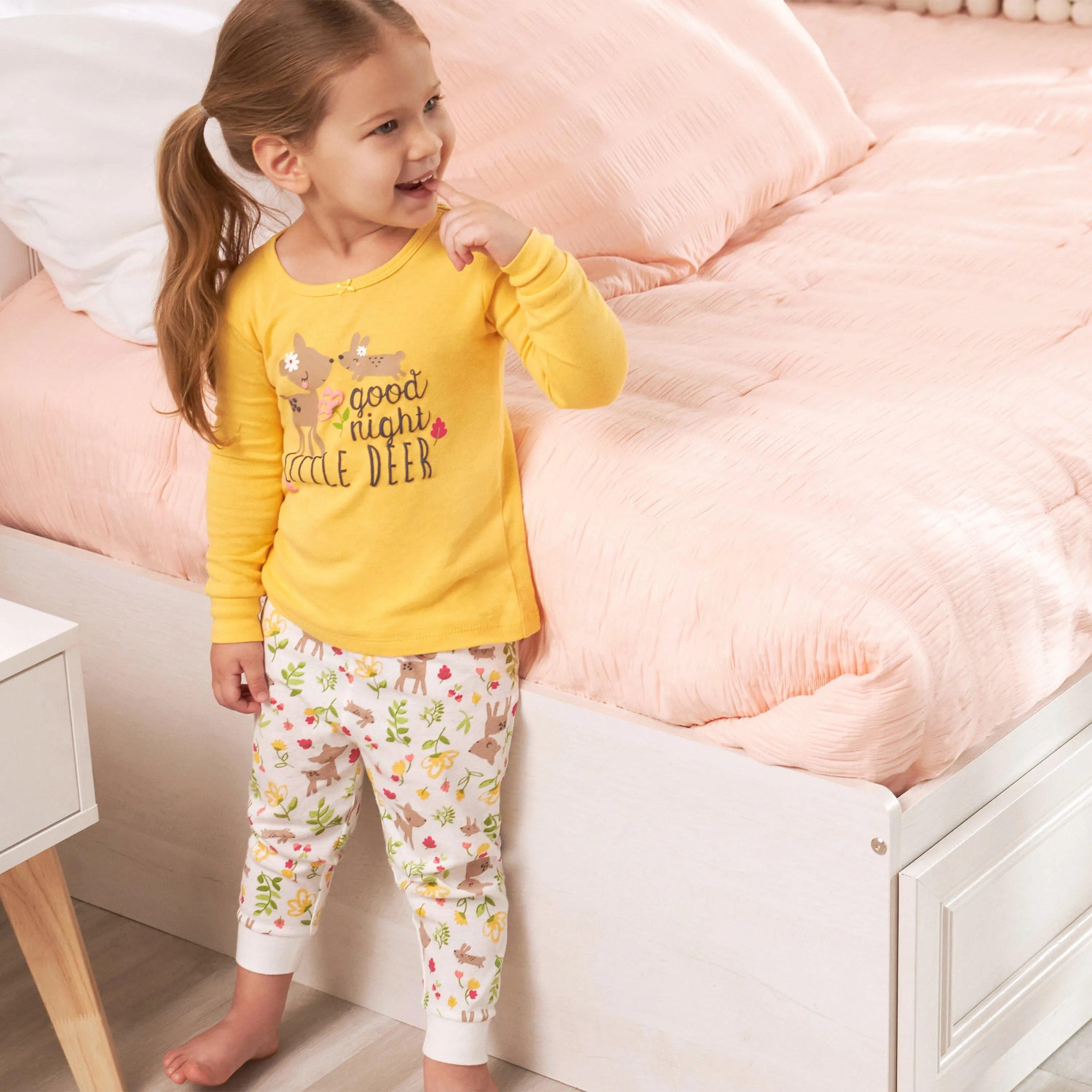 4-Piece Infant & Toddler Girls Deer Snug Fit Cotton Pajamas