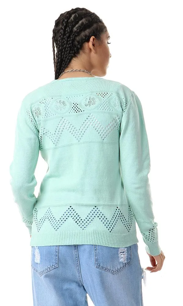 57728 Perforated Buttoned Mint Green Cardigan