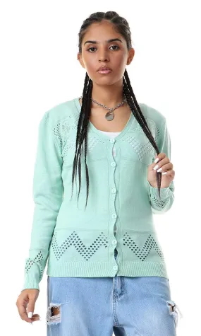 57728 Perforated Buttoned Mint Green Cardigan