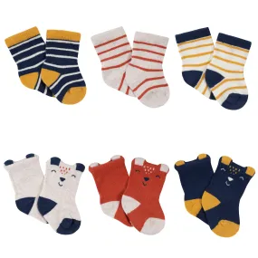 6-Pack Baby Boys Fox Wiggle Proof Jersey Crew Socks