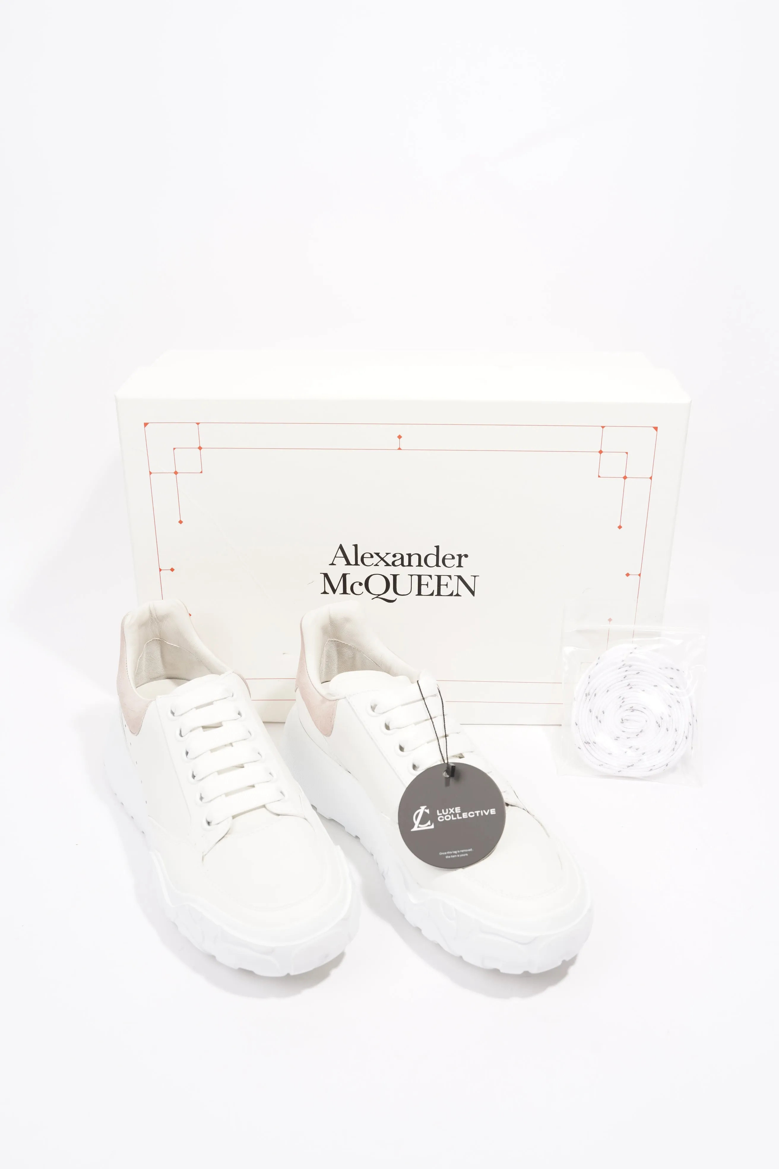 Alexander McQueen Oversized Court Sneaker White / Pink Tab Leather EU 38 UK 5