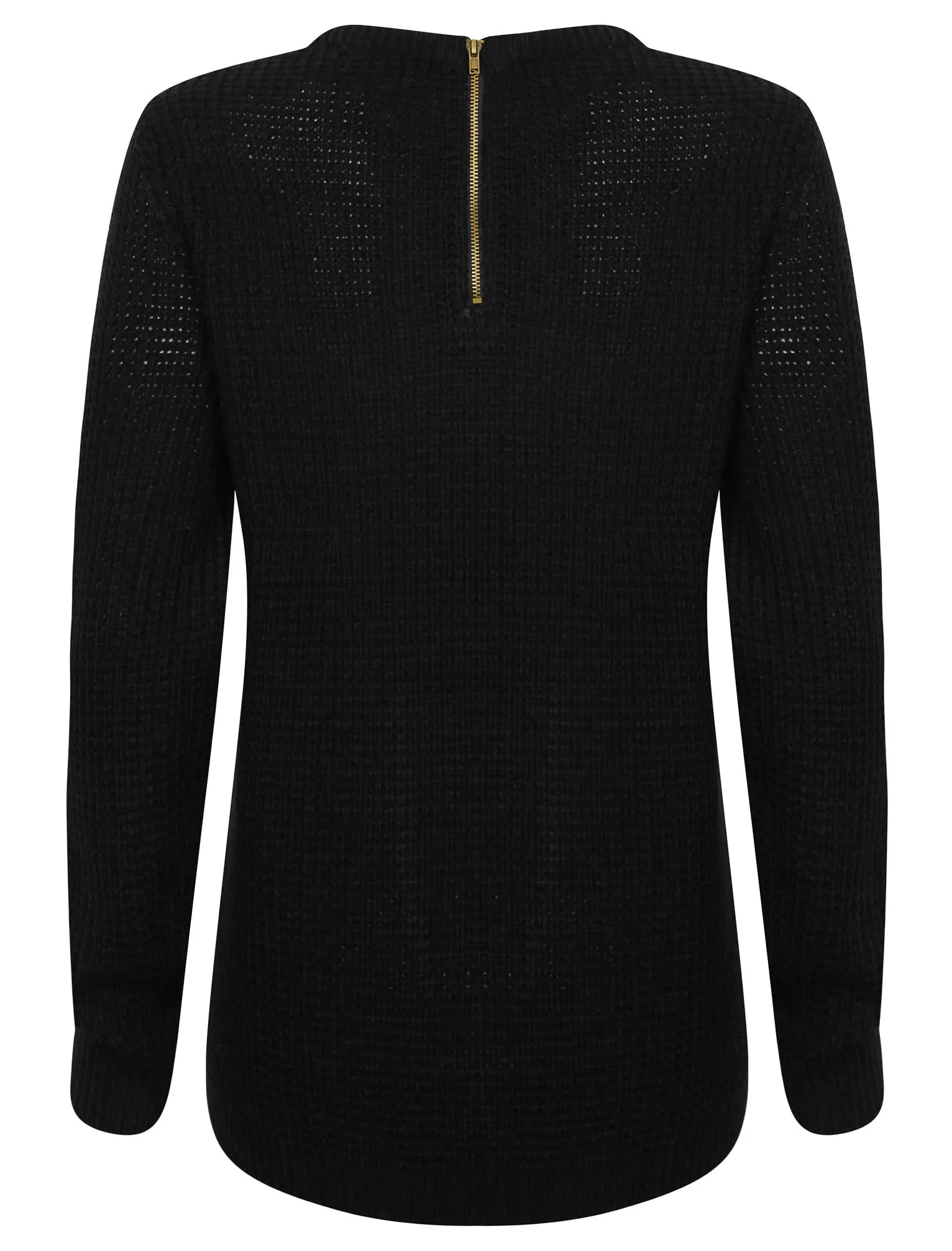 Ar Hockney Crew Neck Jumper with Curved Hem in Black - Amara Reya