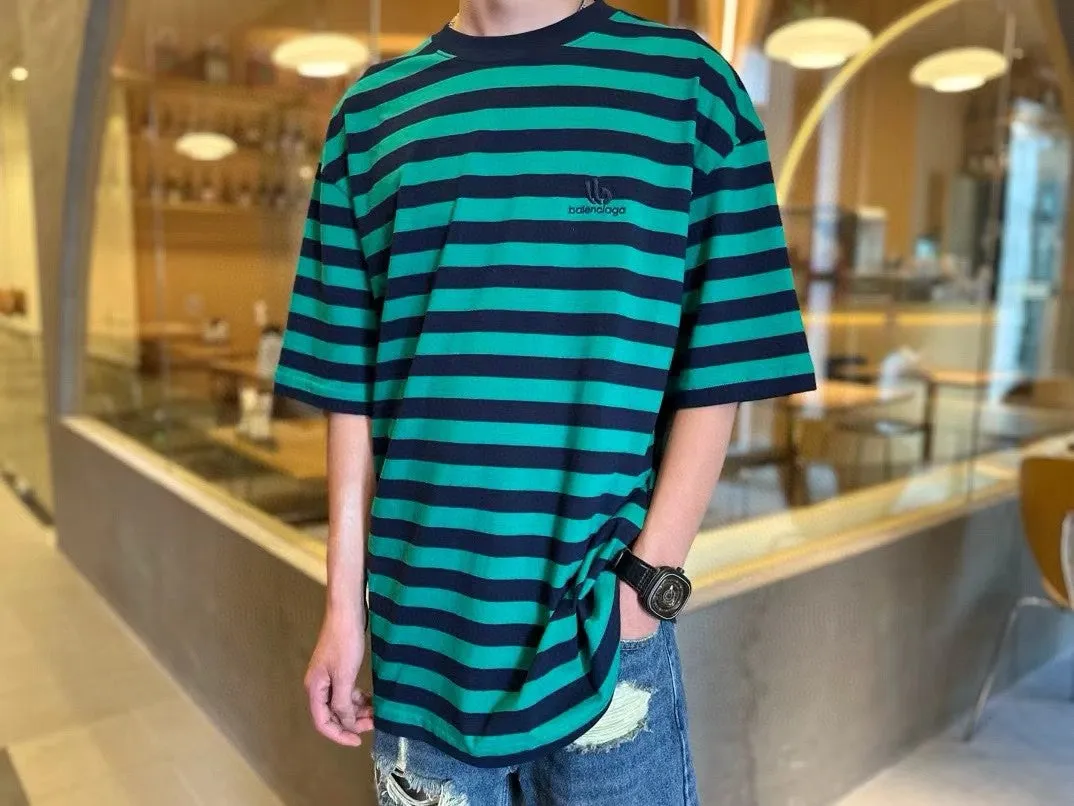 Balenciaga Green and Black Striped T-Shirt