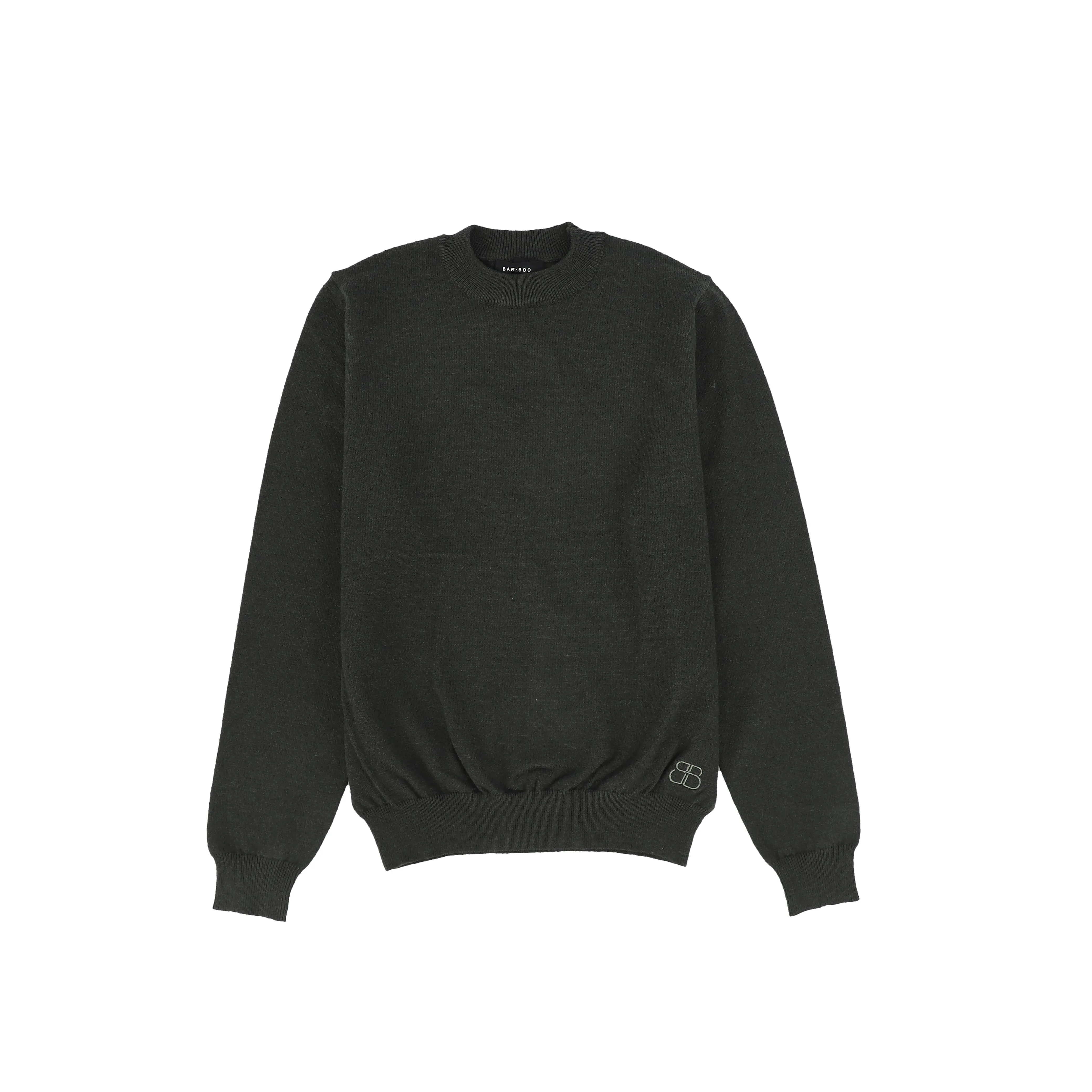 Bamboo Hunter Green Knit Emblem Crew Neck Sweater