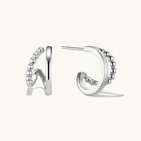 Beaded Layered Hoops Silver