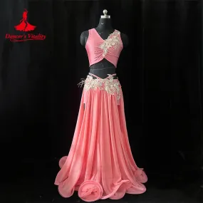 Belly Dance Performance Costume for Women Customsized Sleeveless Top chiffon Long Skirt 2pcs Adult Children Belly Dancing Outfit