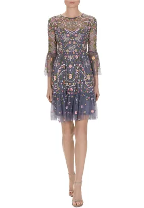 Blue Dragonfly Garden Embellished Embroidered Tulle Mini Dress (UK 8)