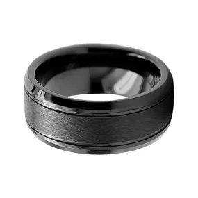 Brushed Black Inlay & Beveled Edge Tungsten Ring (8mm)