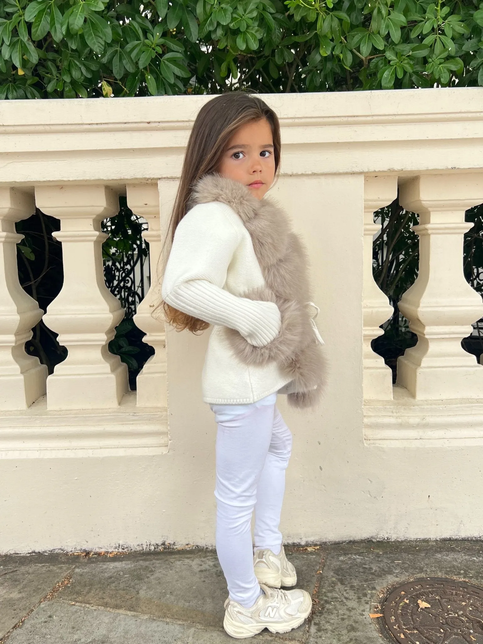 Childrens Cream/Beige Premium Faux Fur Cardigan