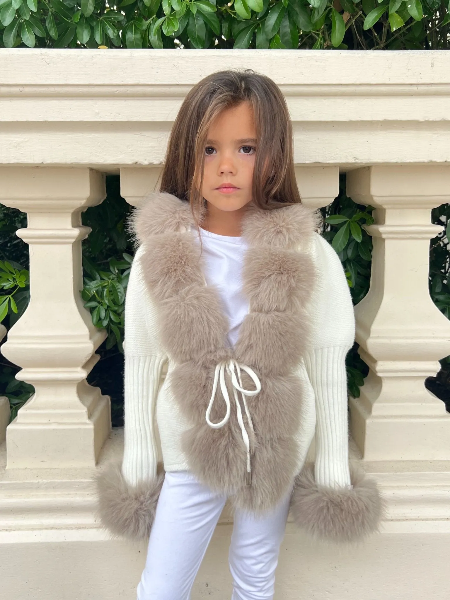 Childrens Cream/Beige Premium Faux Fur Cardigan