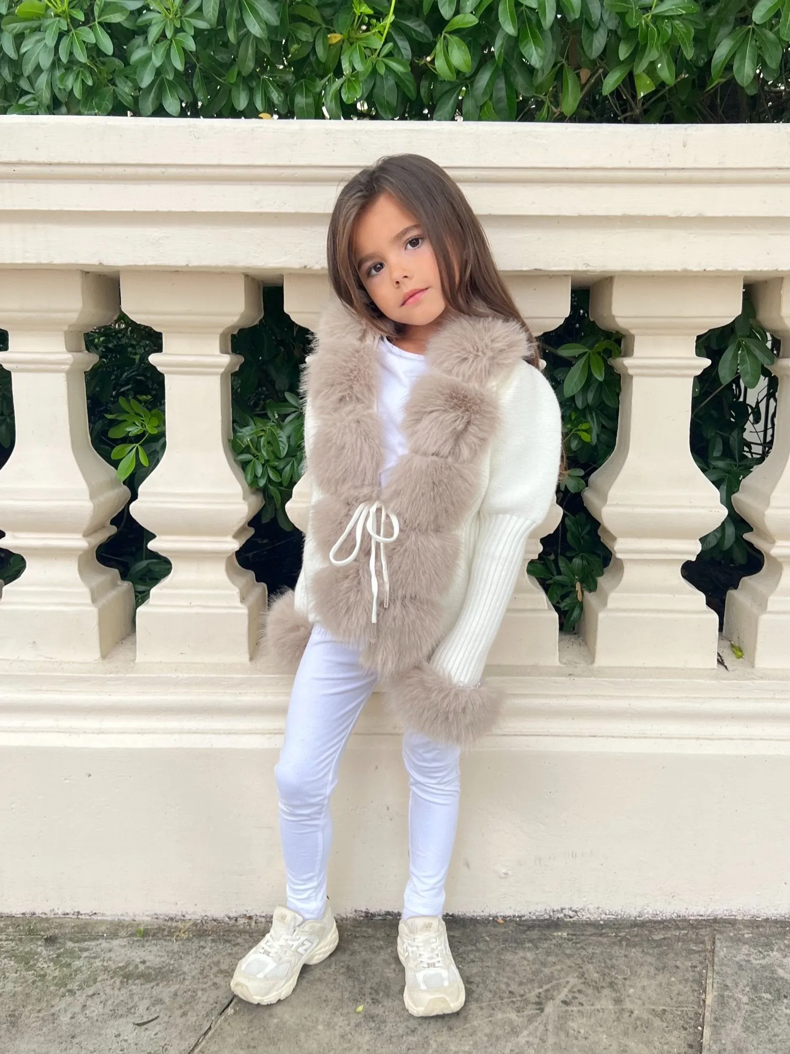 Childrens Cream/Beige Premium Faux Fur Cardigan