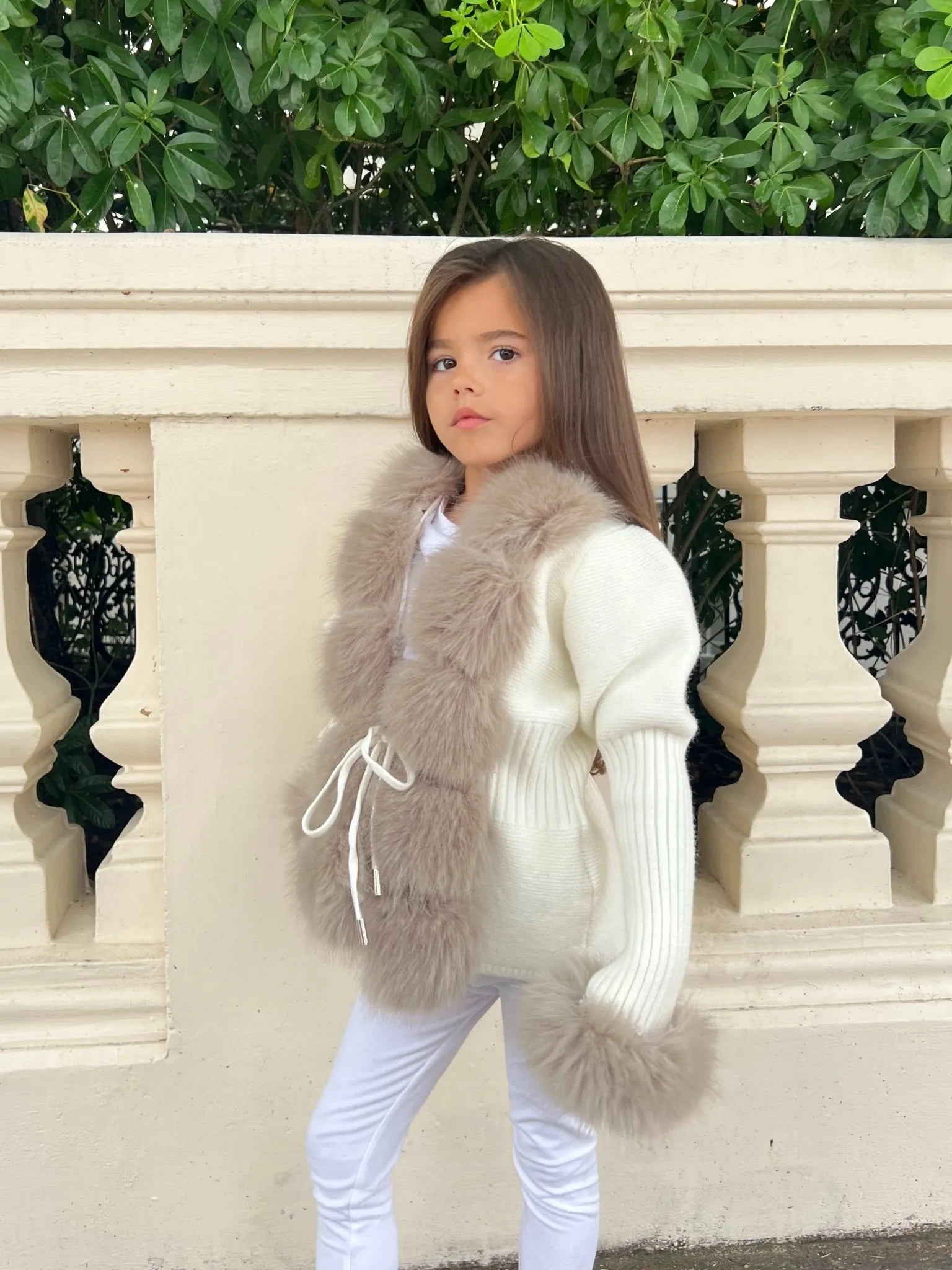 Childrens Cream/Beige Premium Faux Fur Cardigan