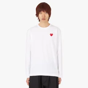 COMME des GARCONS PLAY Long Sleeve Red Heart T-Shirt / White