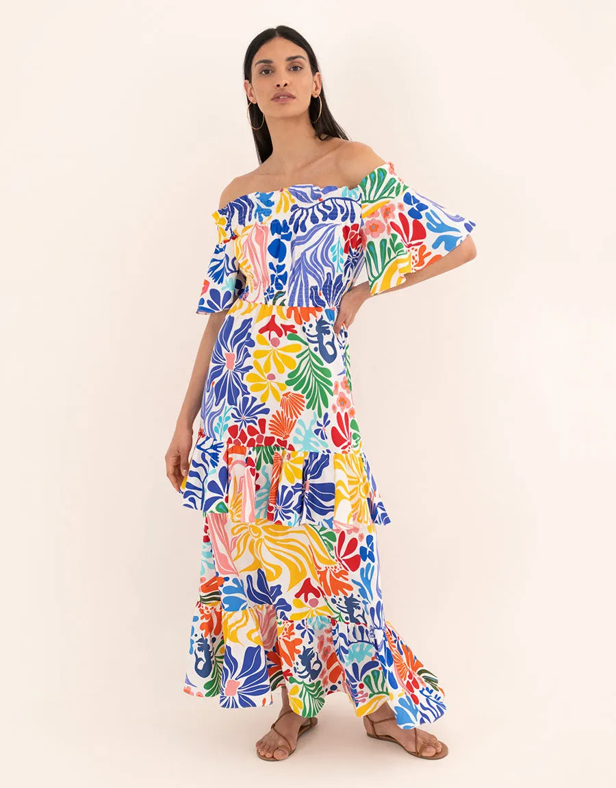 Elena Cotton Maxi Dress - Sea Sunbath White