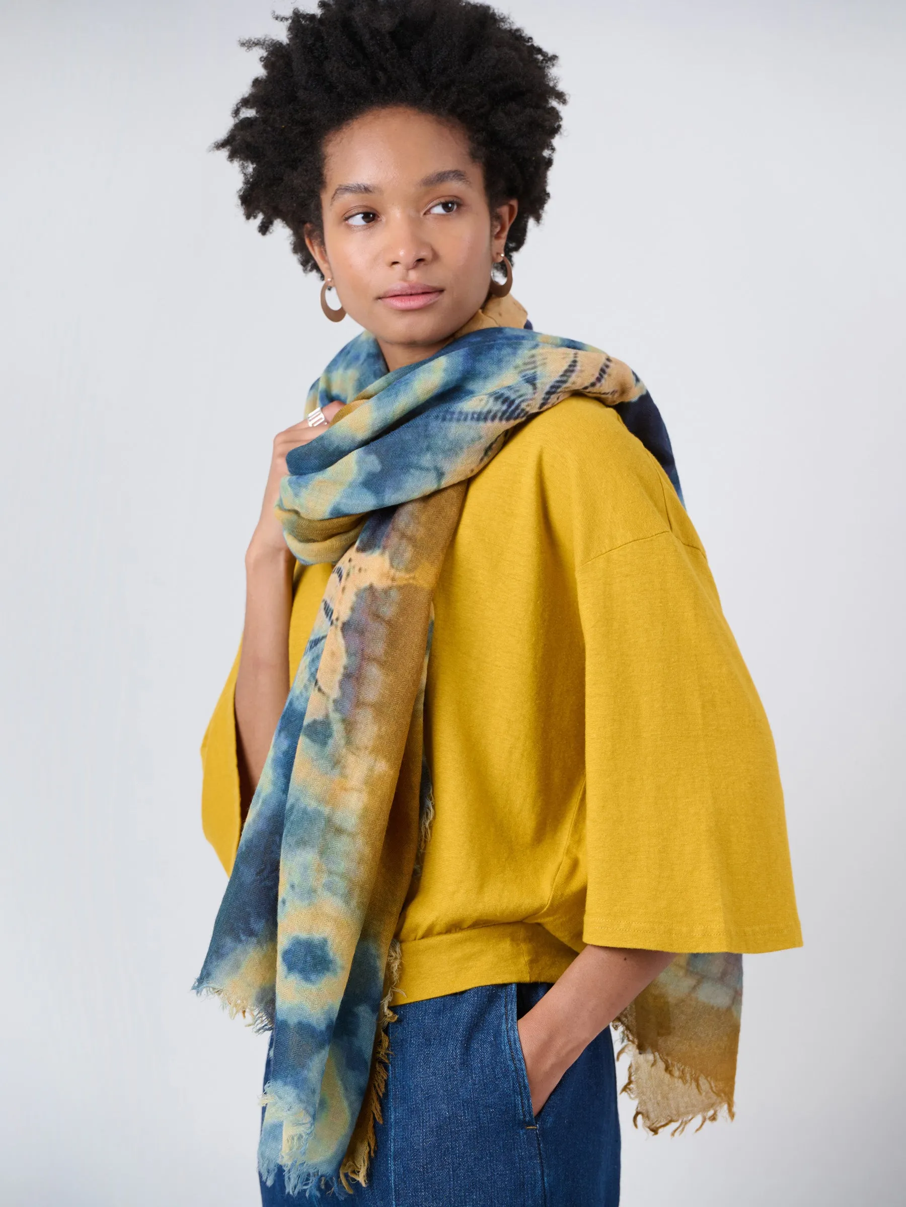 Fine Wool Print Scarf - Shibori