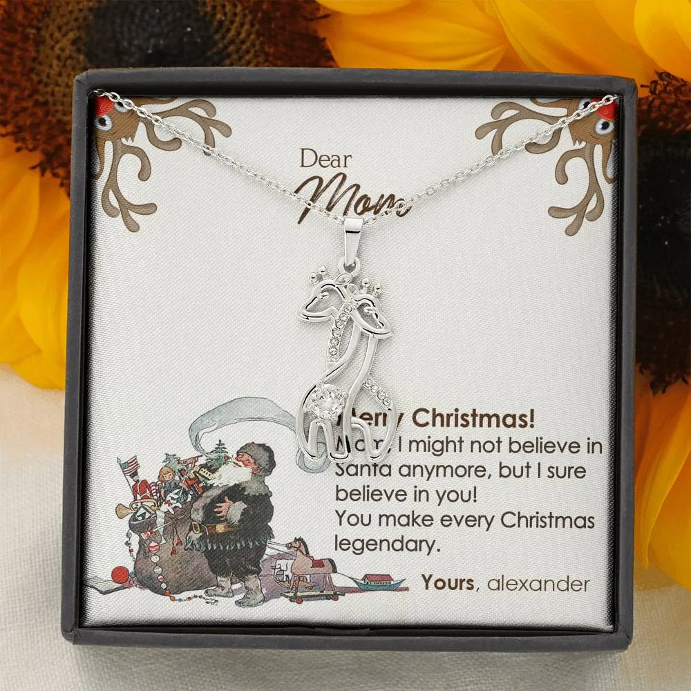 Graceful Love Giraffe Necklace With Christmas Wish Message Card For Mom