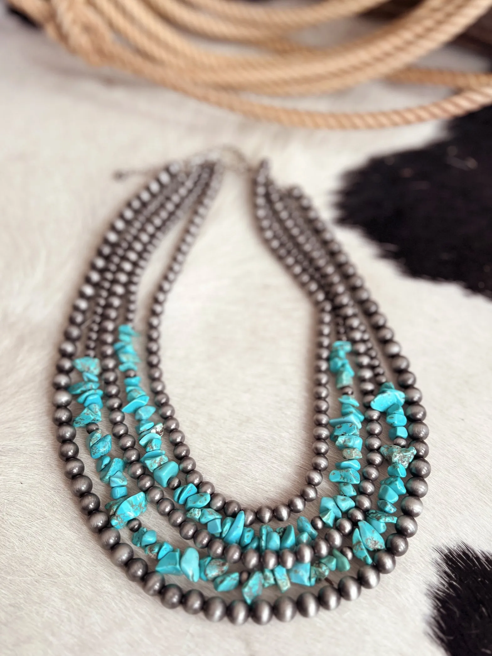 Handmade 5-strand Chip Stone & Navajo Bead Necklace