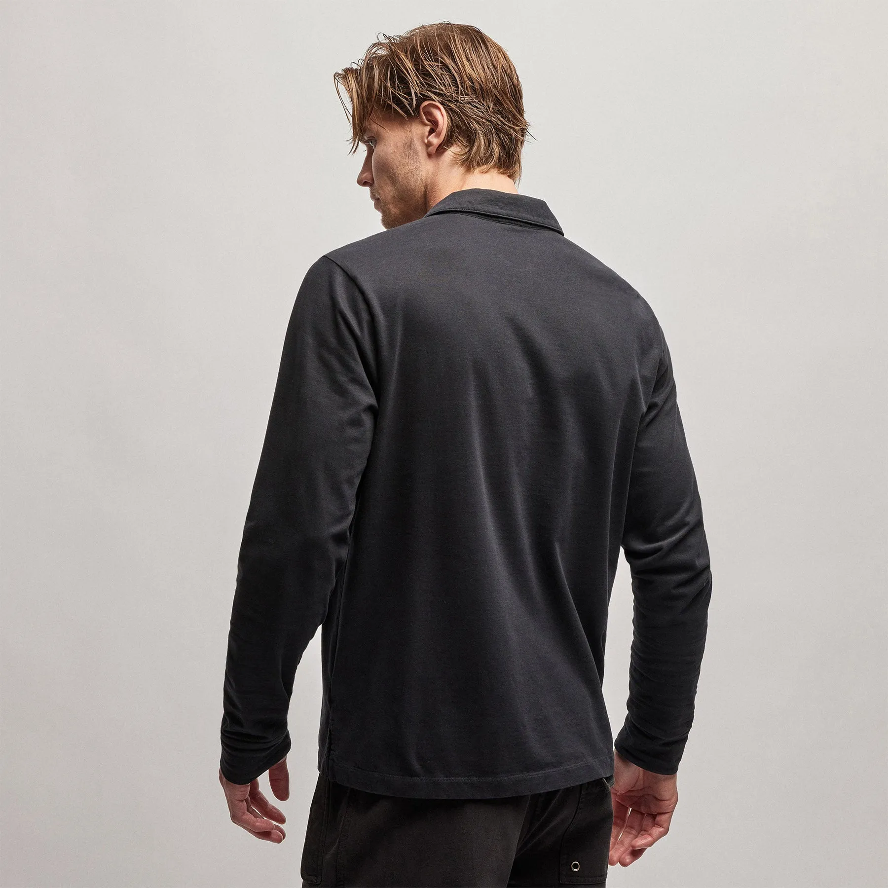 Heavy Luxe Jersey Long Sleeve Polo - Black