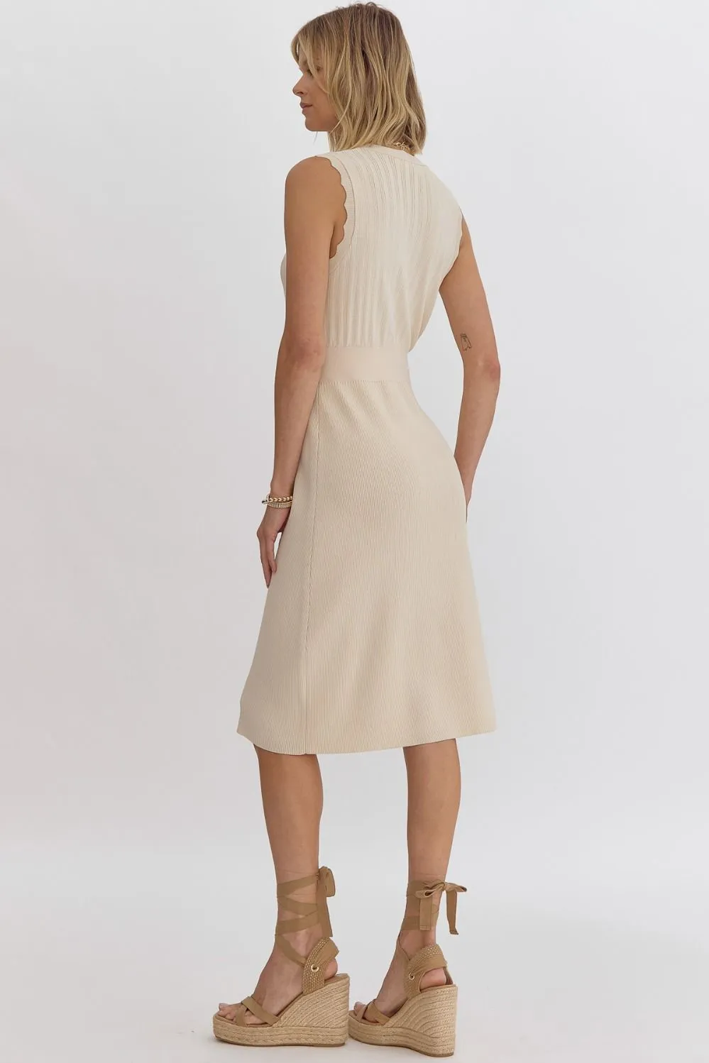 Hollie Ribbed Midi Dress (Cream)