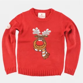 Kids Red Christmas Sweater Rudolph the Reindeer