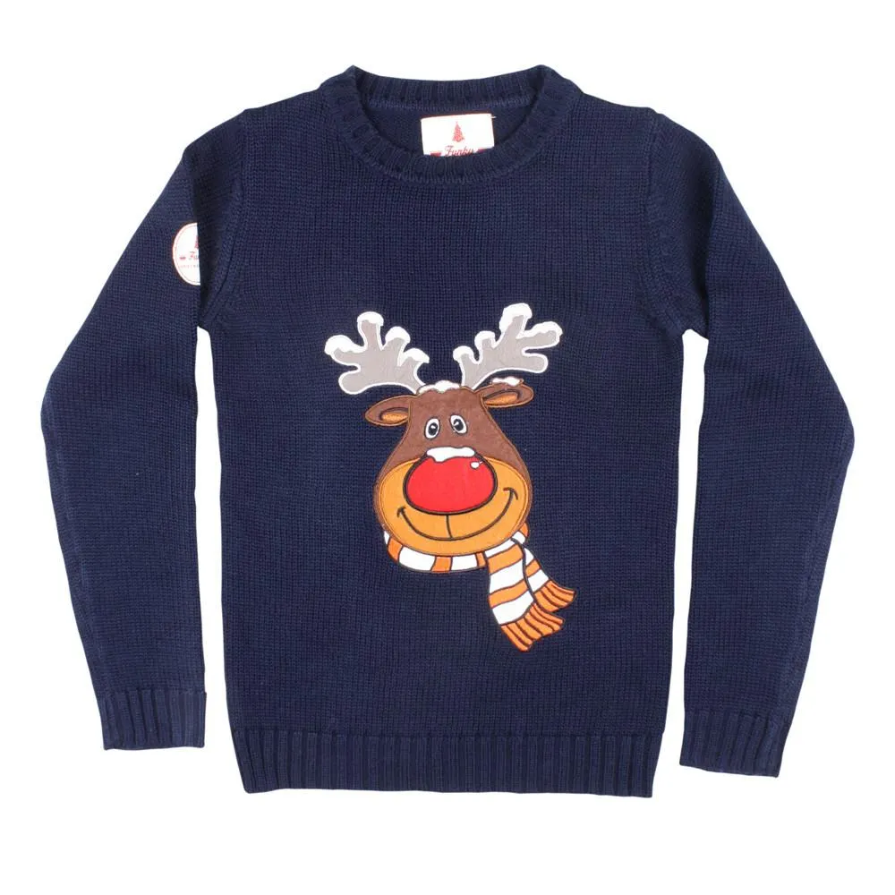 Kids Red Christmas Sweater Rudolph the Reindeer