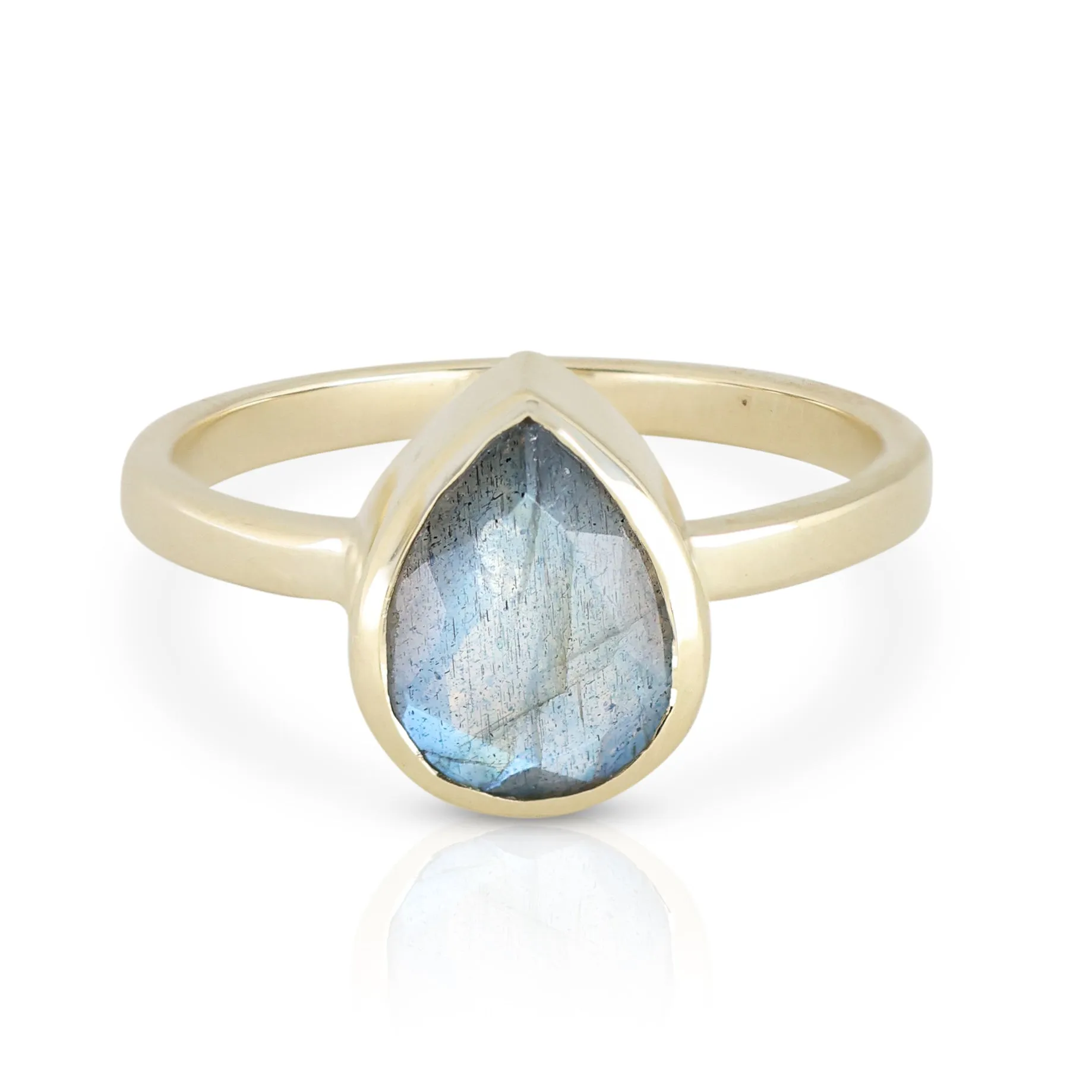 Labradorite Tear Drop 9K Yellow Gold Ring