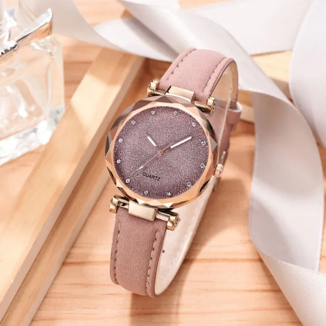 Natashahs Casual Women Romantic Starry Sky Wrist Watch bracelet Leather Rhinestone Designer Ladies Clock Simple Dress Gfit  Montre Femme