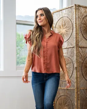 NEW! Sheila Button Down Flutter Sleeve Top - Sienna