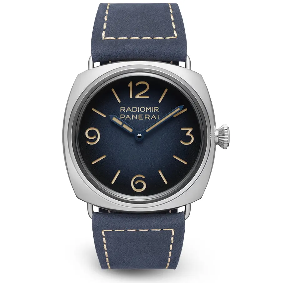 Pre-owned Panerai Radiomir Tre Giorni Blue Suede PAM01335 - 45mm Watch