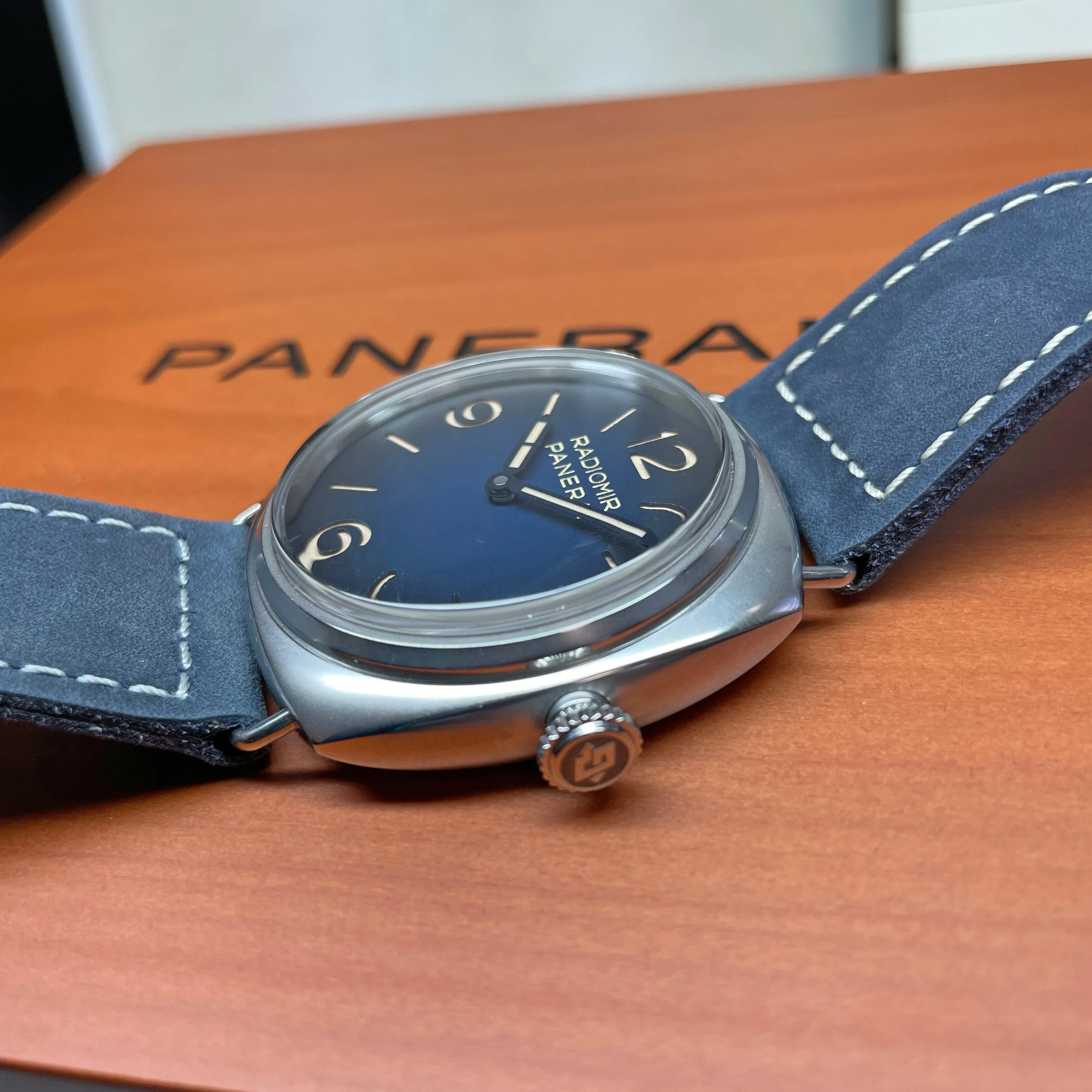 Pre-owned Panerai Radiomir Tre Giorni Blue Suede PAM01335 - 45mm Watch