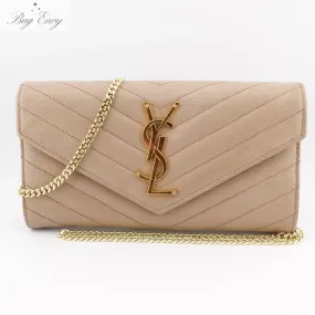 SAINT LAURENT Grain de Poudre Chevron YSL Cassandra Clutch on Chain