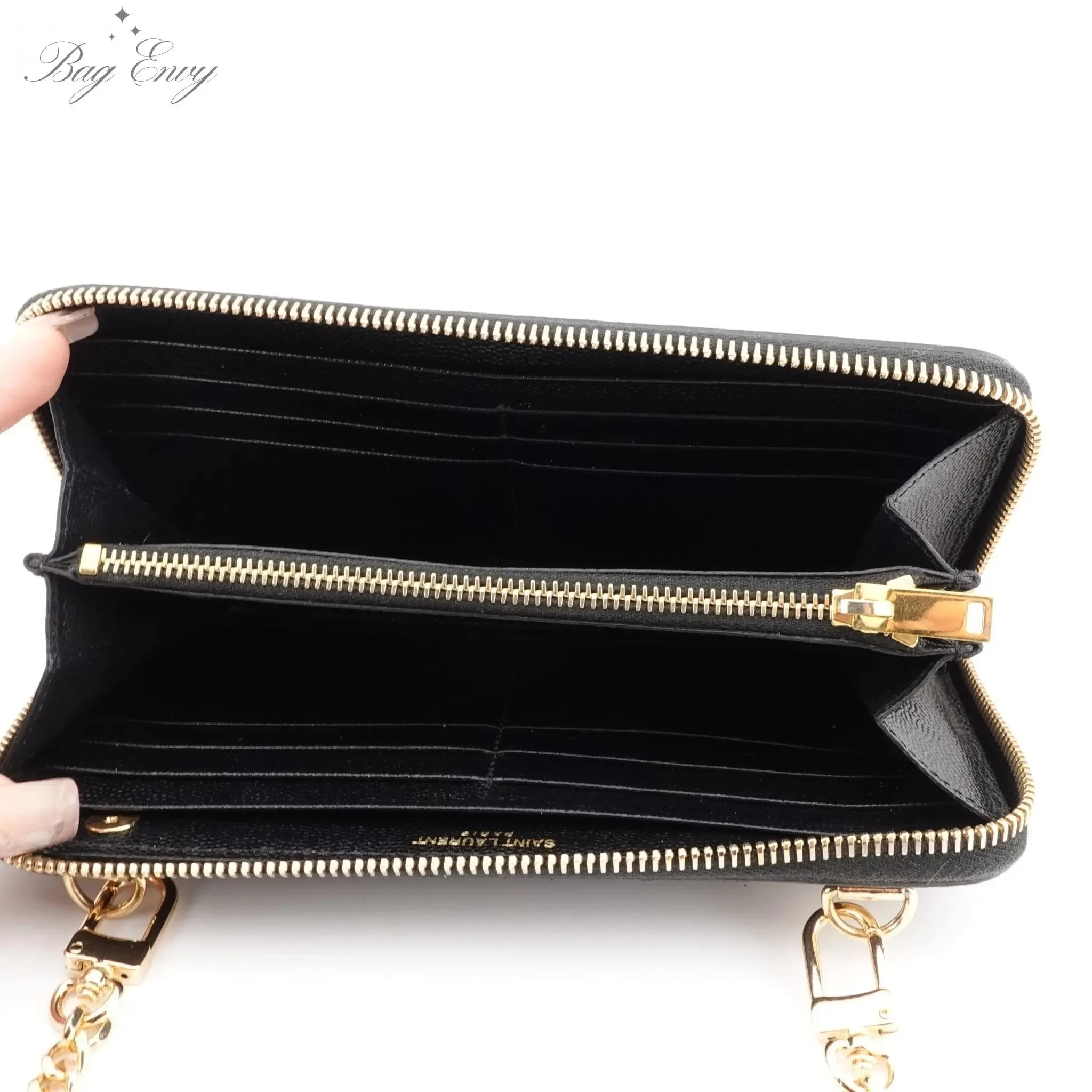 SAINT LAURENT Grain de Poudre Star YSL Zip Wallet on Chain