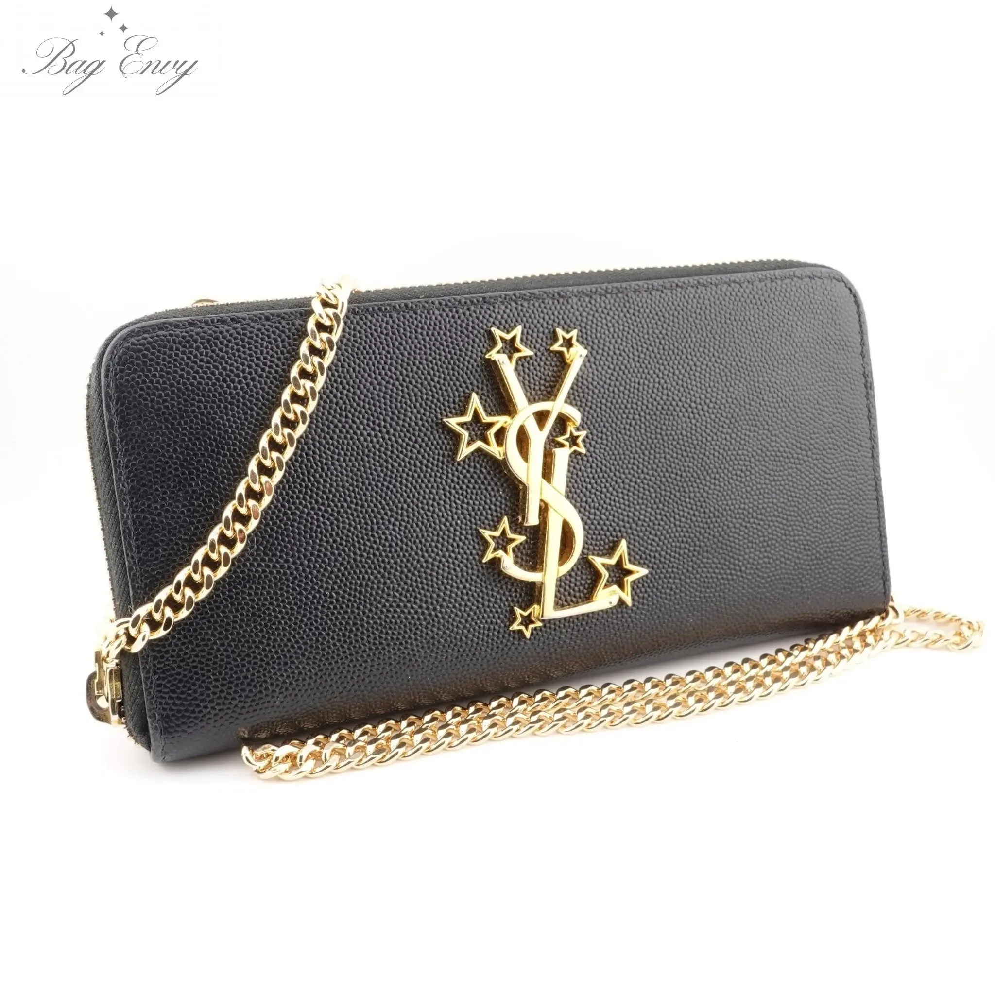 SAINT LAURENT Grain de Poudre Star YSL Zip Wallet on Chain