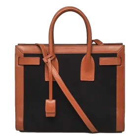 Saint Laurent Sac De Jour Black Canvas and Brown Leather Satchel