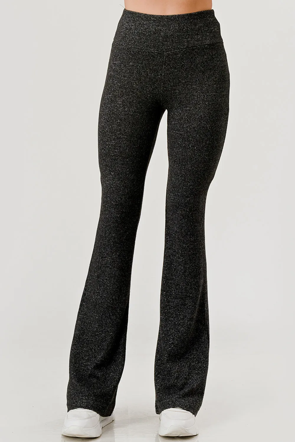 Soft Fuzzy Sweater Knit Flare Pants - Heather Charcoal