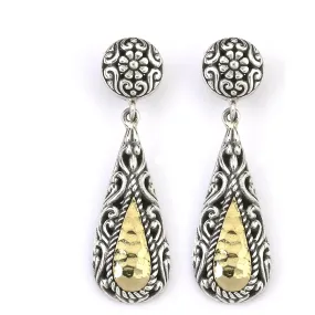 SS/18K HAMMER DESIGN TEAR DROP EARRINGS WITH STUD