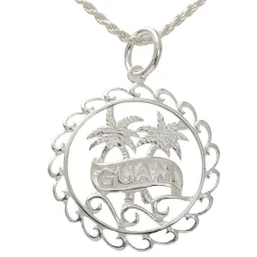 Sterling Silver GUAM Palm Tree in Circle Pendant (Chain Sold Separately)