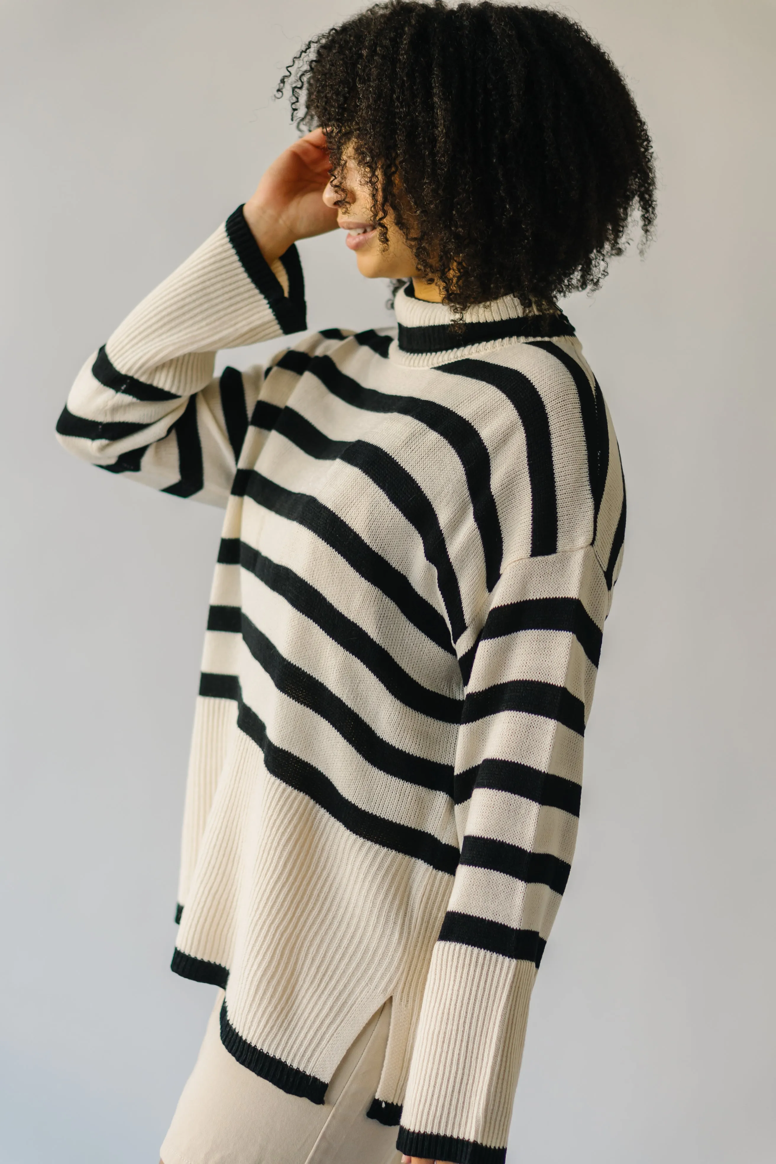 The Bryson Striped Turtleneck Sweater in Cream   Black