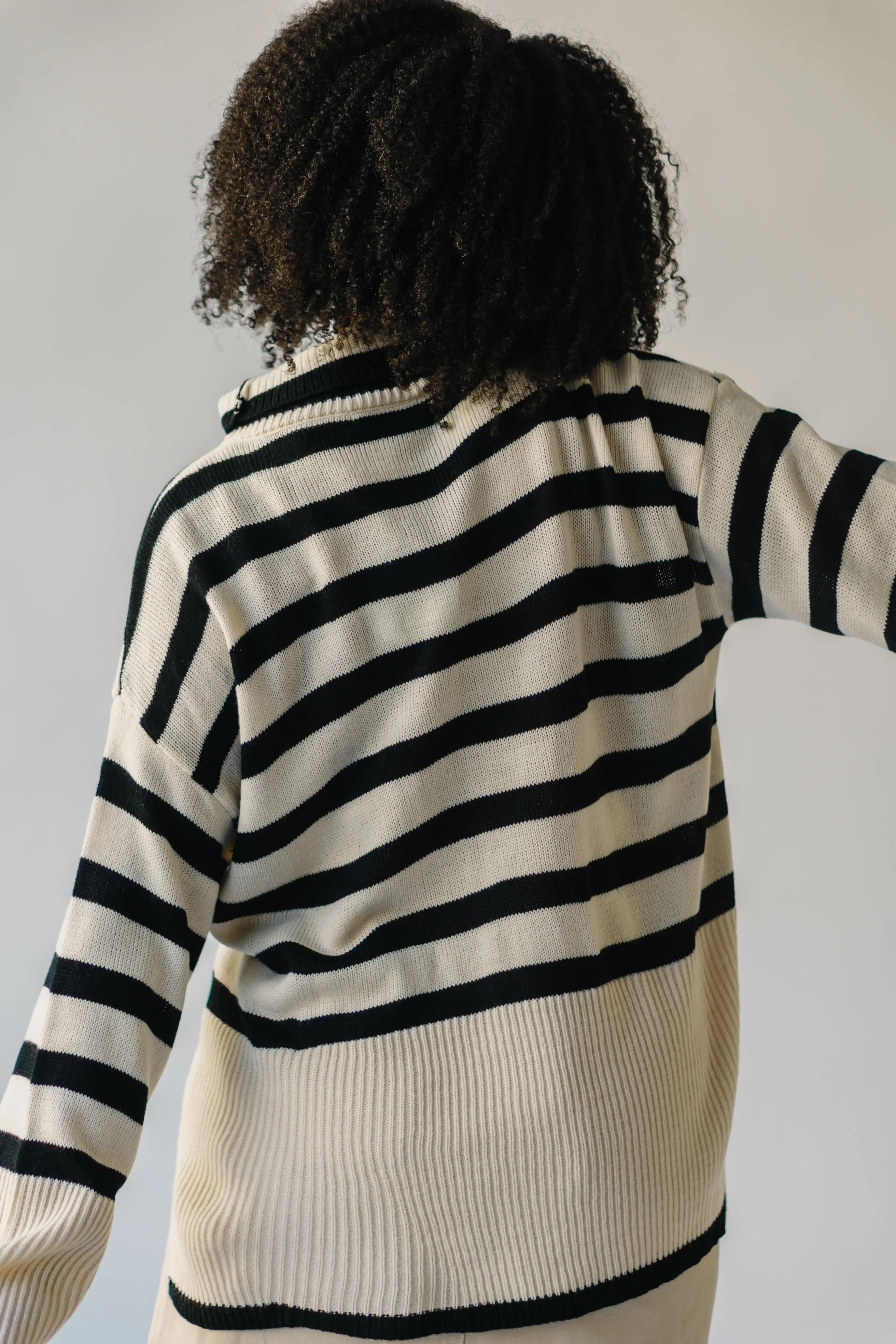 The Bryson Striped Turtleneck Sweater in Cream   Black