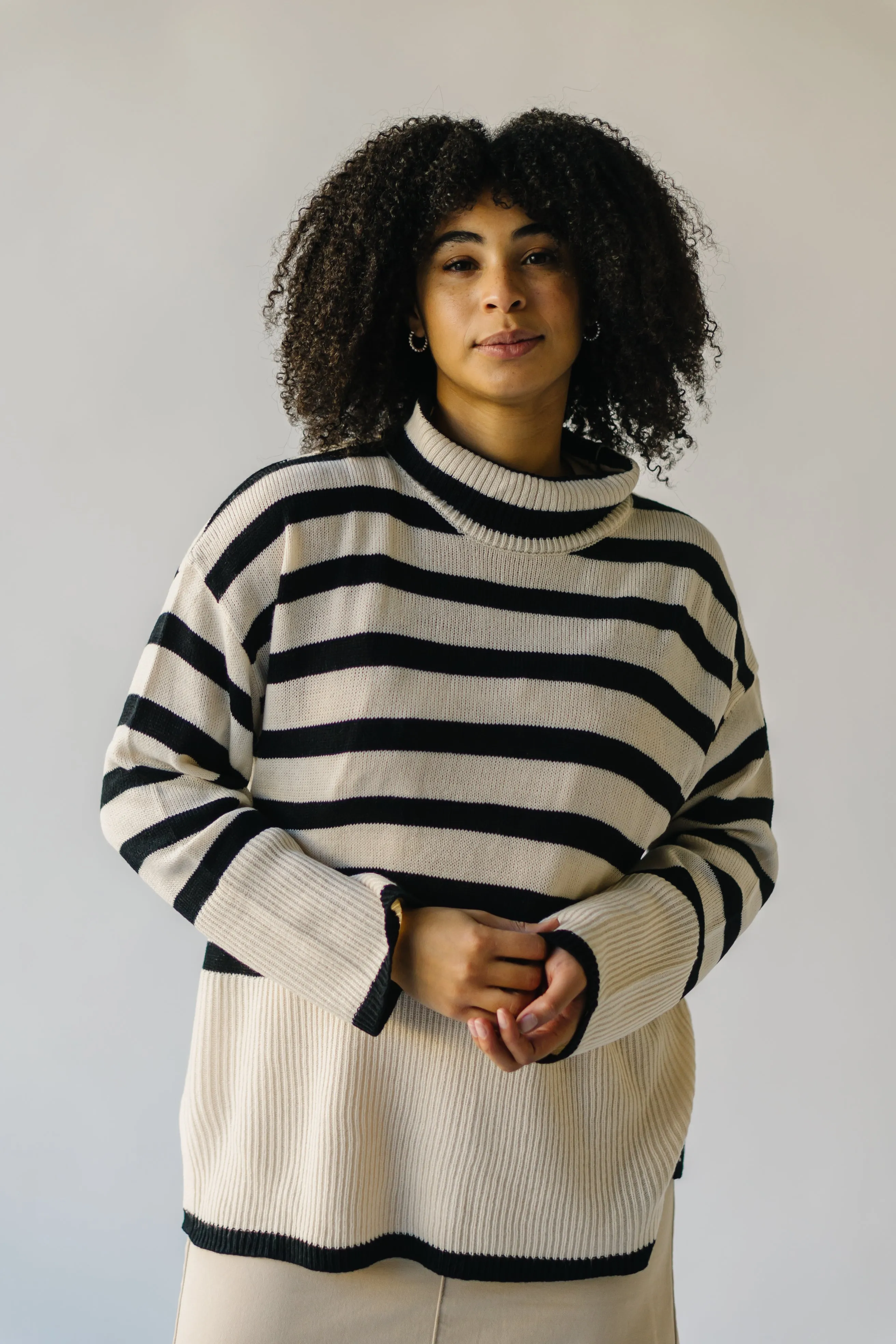 The Bryson Striped Turtleneck Sweater in Cream   Black