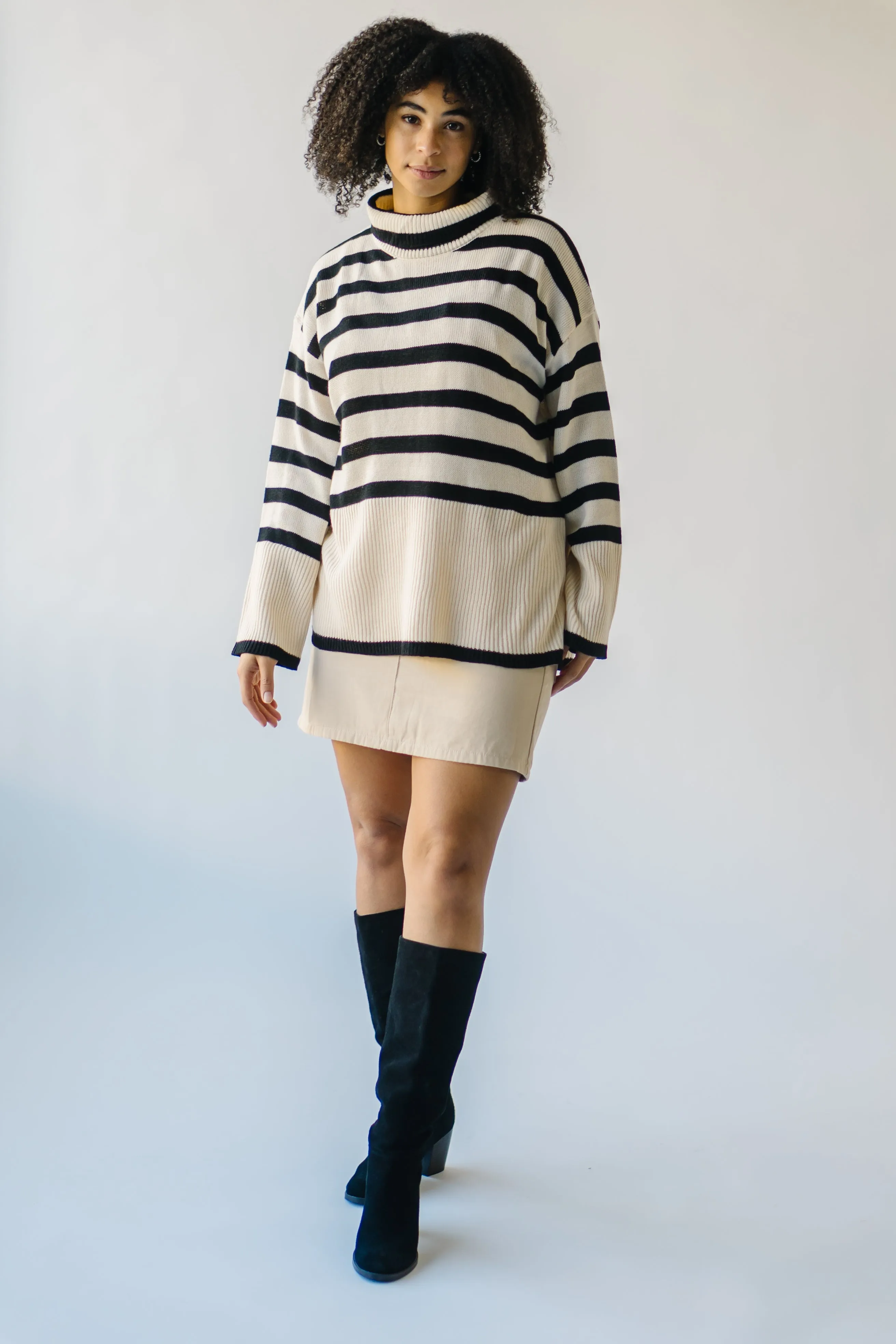 The Bryson Striped Turtleneck Sweater in Cream   Black