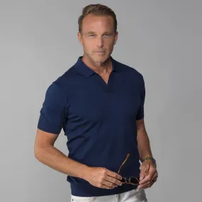 The Maranello Cotton & Silk Buttonless Polo Navy - Tailored Fit