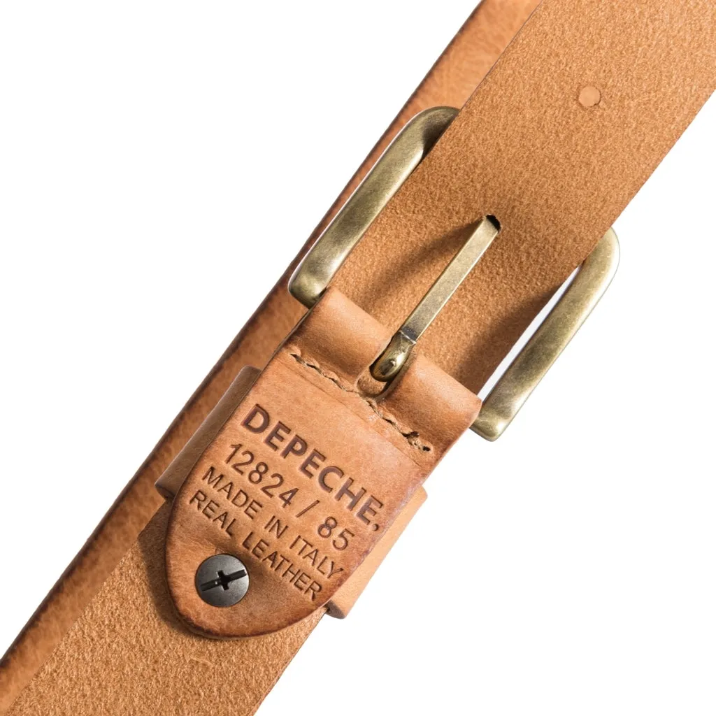 Timeless jeans belt in delicious leather quality / 12824 - Cognac/Brass